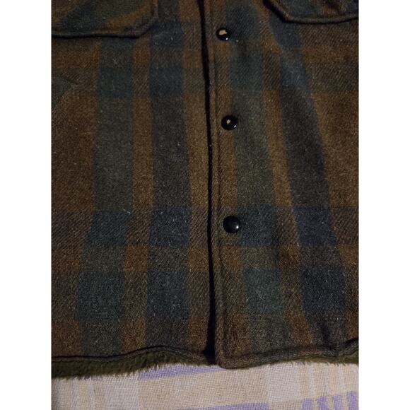 Vintage Rich Sher Mens 48 Wool Plaid Sherpa Coat Green Jacket Hunting 60s 70s - Picture 9 of 10